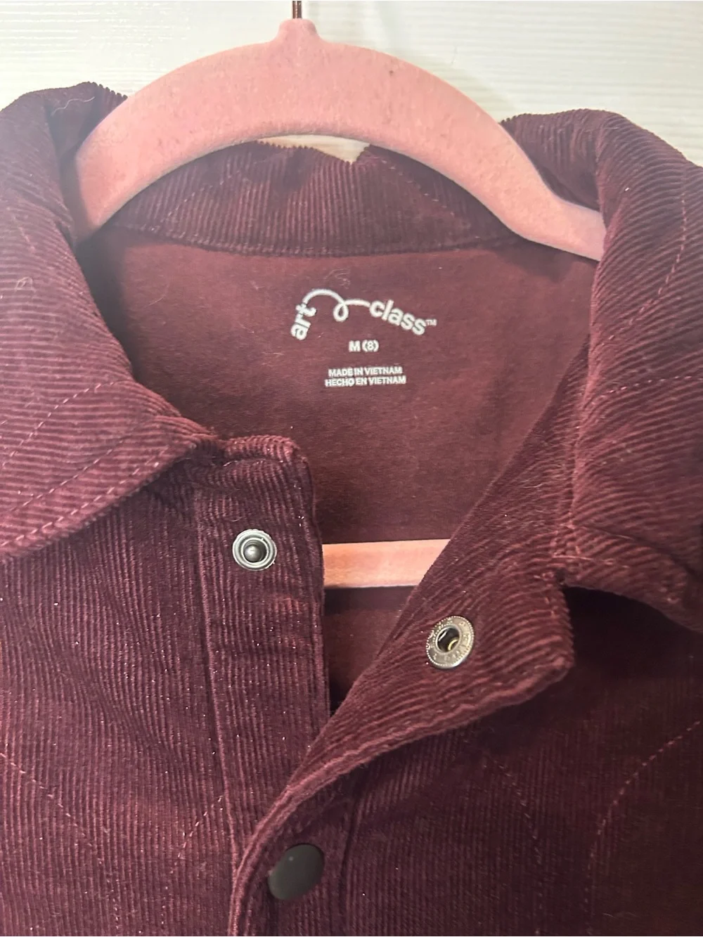 Art Class Boys Quilted Corduroy Jacket Burgundy Size 8 Snap Front